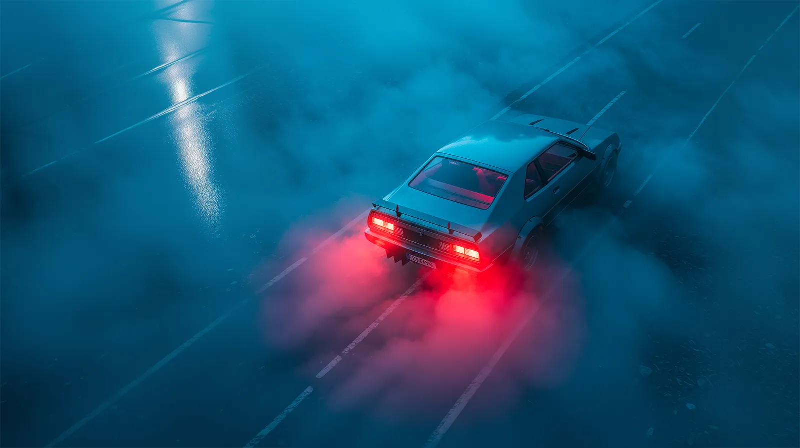 Car with blue fog background.